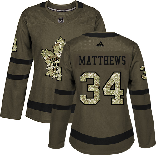 Adidas Maple Leafs #34 Auston Matthews Green Salute to Service Women's Stitched NHL Jersey